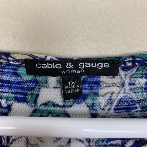 Cable & Gauge Womens 1X Short Sleeve Blouse Viscose Lightweight Boho Patchwork - Picture 2 of 13